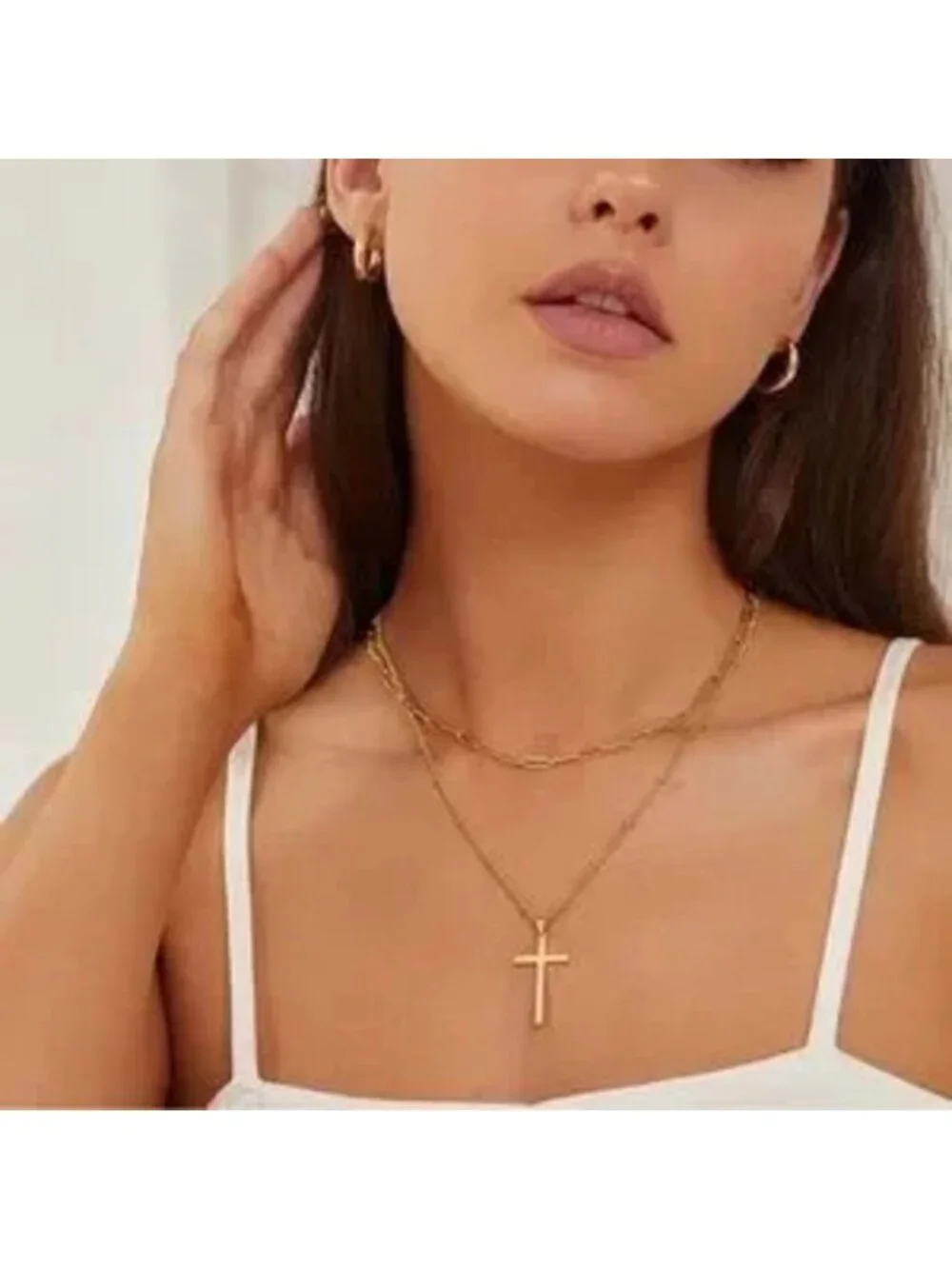GOLD 14k Plated 2pc Cross Chain Necklace